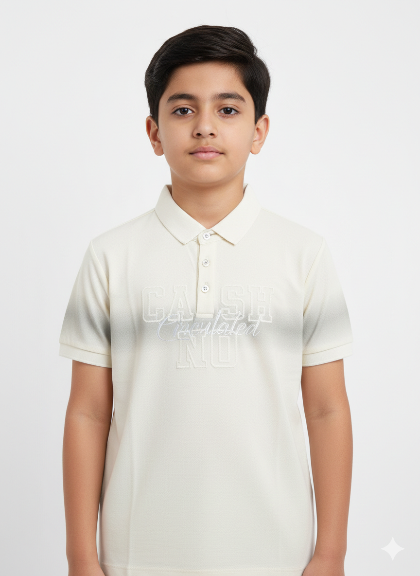 Bold Urban Style Featuring A Young Boy In A Multicolored Maroon And Grey Graphic Polo