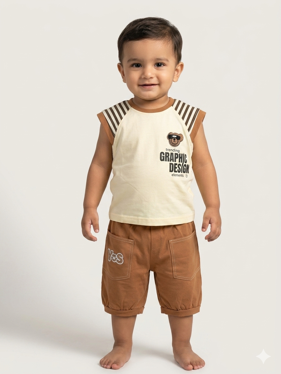 Toddler Boys' Two-Piece Graphic Bear Tank Top and Matching Pocket Shorts Summer Outfit Set