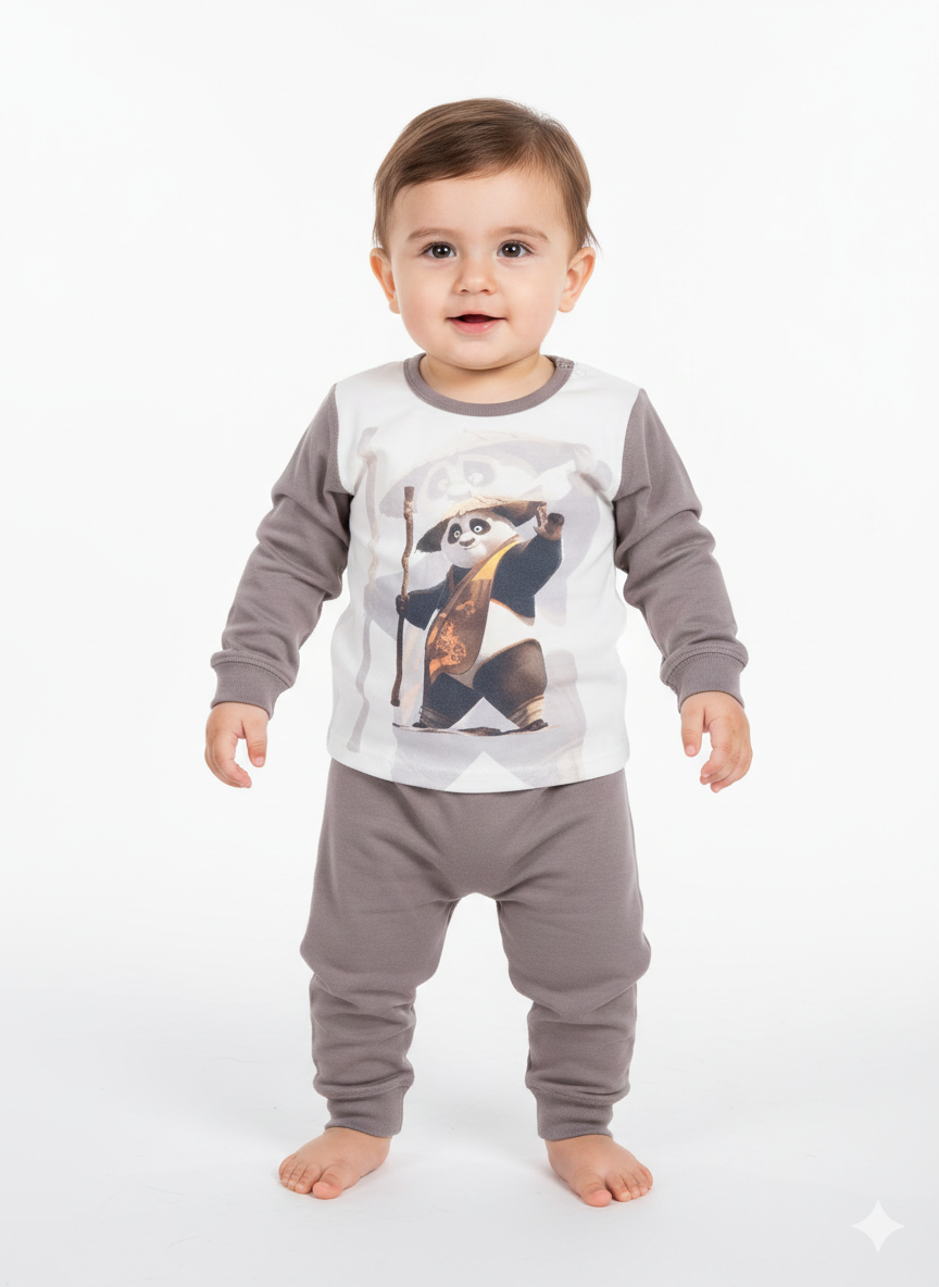 Premium Kung Fu Panda Long Sleeve Baby Pajama Set With Soft Cotton Comfortable Matching Pants