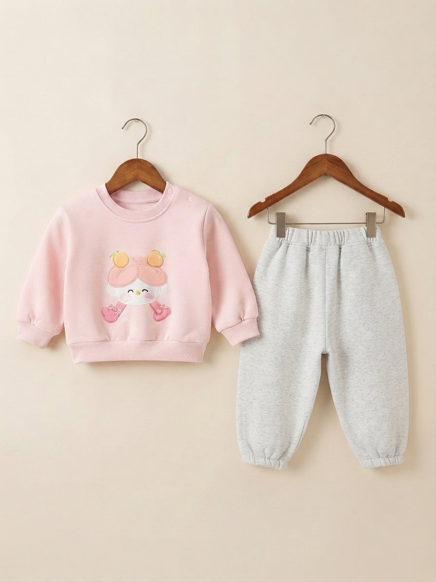 Cute Baby Girl Winter Fleece Sweatshirt And Soft Comfortable Trouser Outfit Set