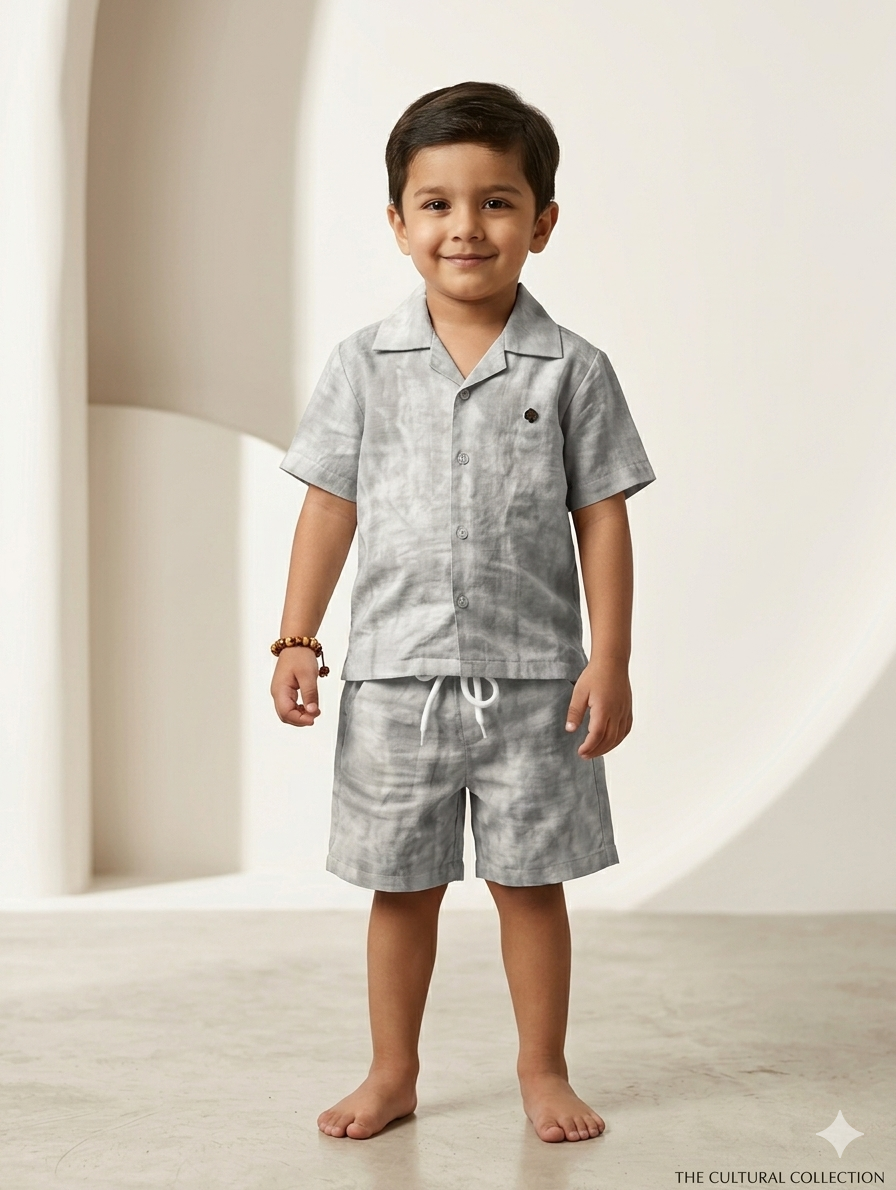 Premium Toddler Boys Linen Cotton Short Sleeve Button Down Shirt and Matching Shorts Set