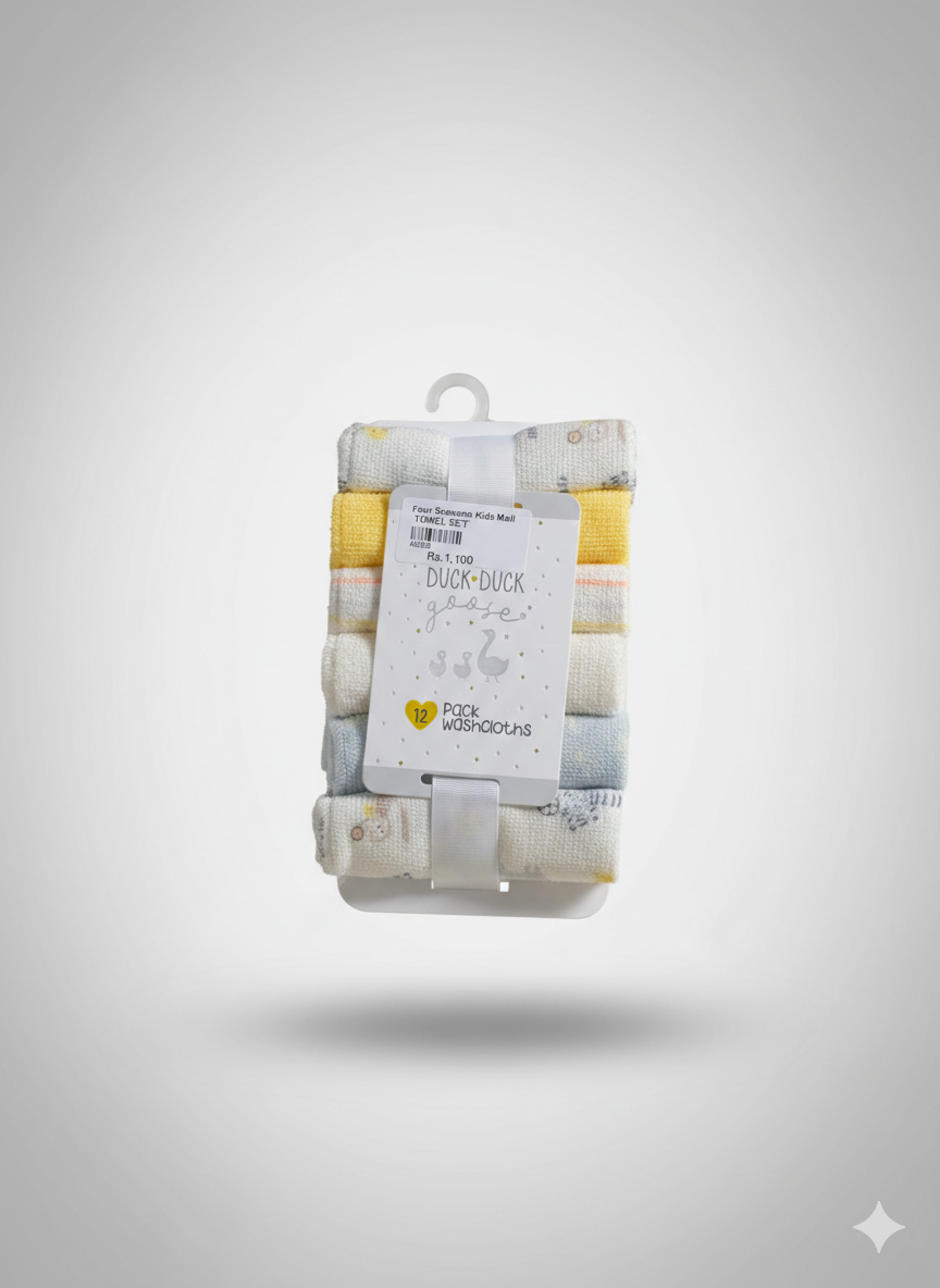 Duck Duck Goose Baby 12-Pack Washcloth Set | Soft Absorbent Terry Cloth | Yellow Animals