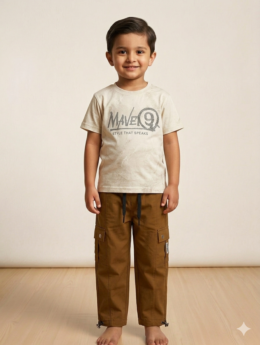 Boys Maverick Graphic Tee and Cargo Pants Two-Piece Set - Modern Comfortable Active Play Outfit
