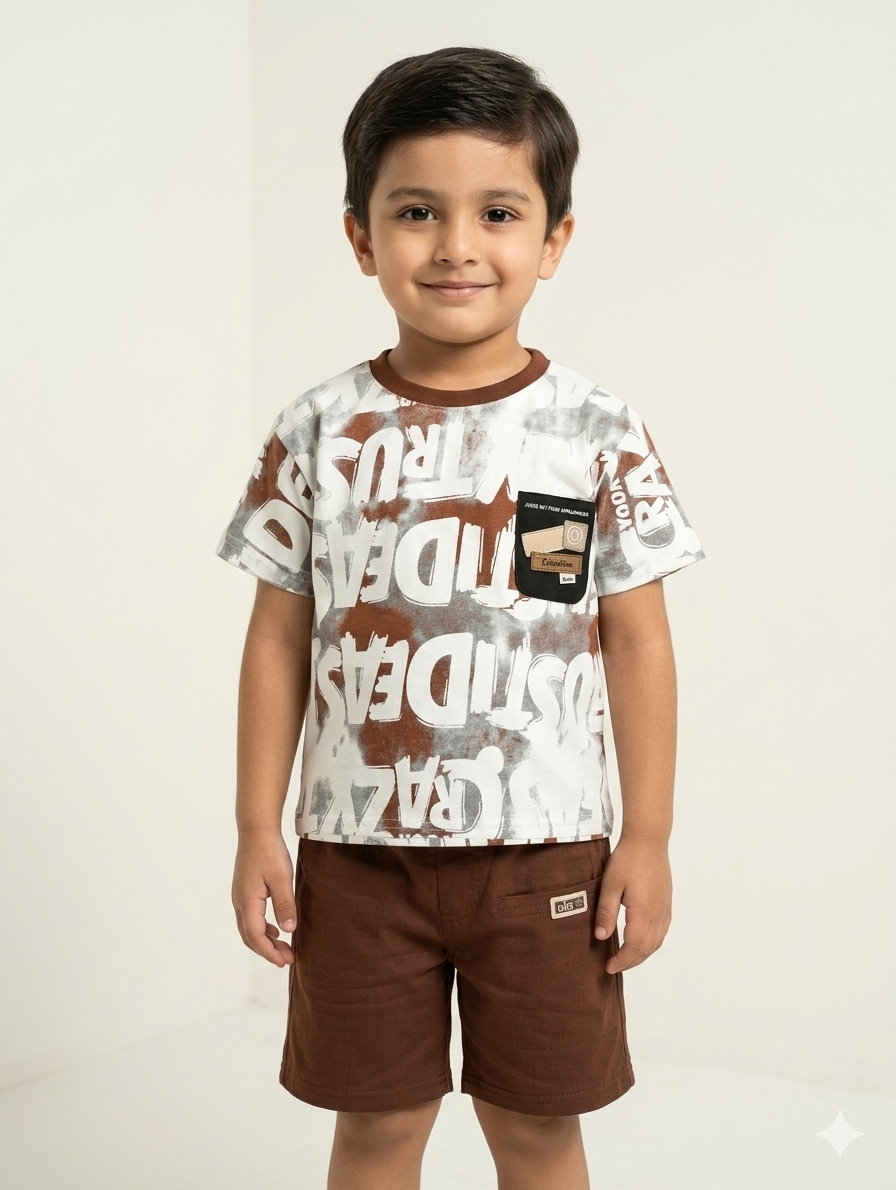 Boys' Urban Graffiti Print Tee and Canvas Shorts Two-Piece Coordinating Summer Set