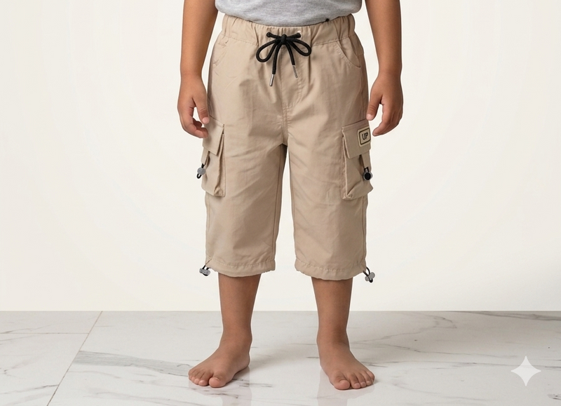 Durable Kids Multi-Pocket Cargo Shorts with Adjustable Toggle Hems and Comfortable Elastic Drawstring Waistband