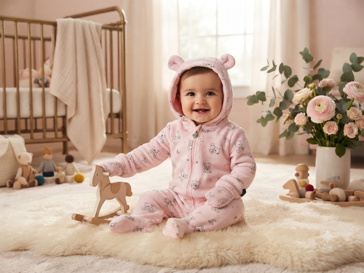 Soft Plush Hooded Baby Romper Warm Fleece Bear Jumpsuit For Cozy Winter Days