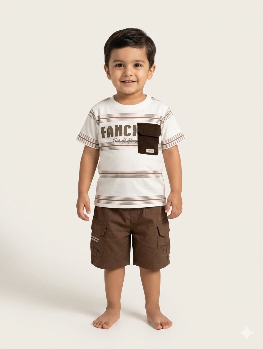 Toddler Boys Striped Short Sleeve T-Shirt and Cargo Shorts Two-Piece Co-ord Set