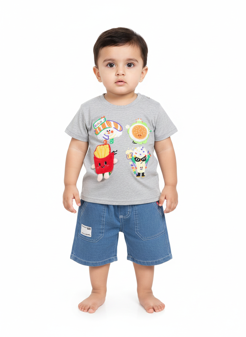 Toddler Boys' Fast Food Graphic Tee and Denim Shorts Two-Piece Summer Casual Outfit Set