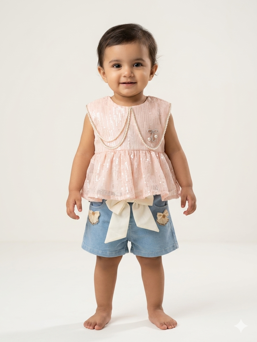 Adorable Baby Girls Peplum Top and Denim Shorts Set - Stylish Two-Piece Summer Boutique Outfit