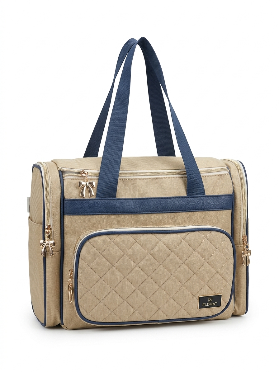 Luxury FLDHAT Quilted Weekender Bag – Chic Contrast Travel Duffel with Elegant Bow Charm Accents