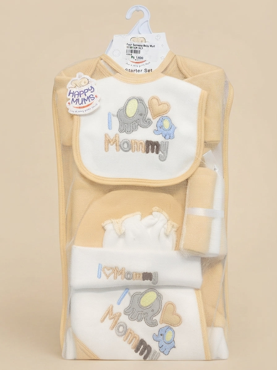 Premium Newborn Baby Starter Set Soft Cotton Clothing Mittens Cap Bib And Wrapping Sheet