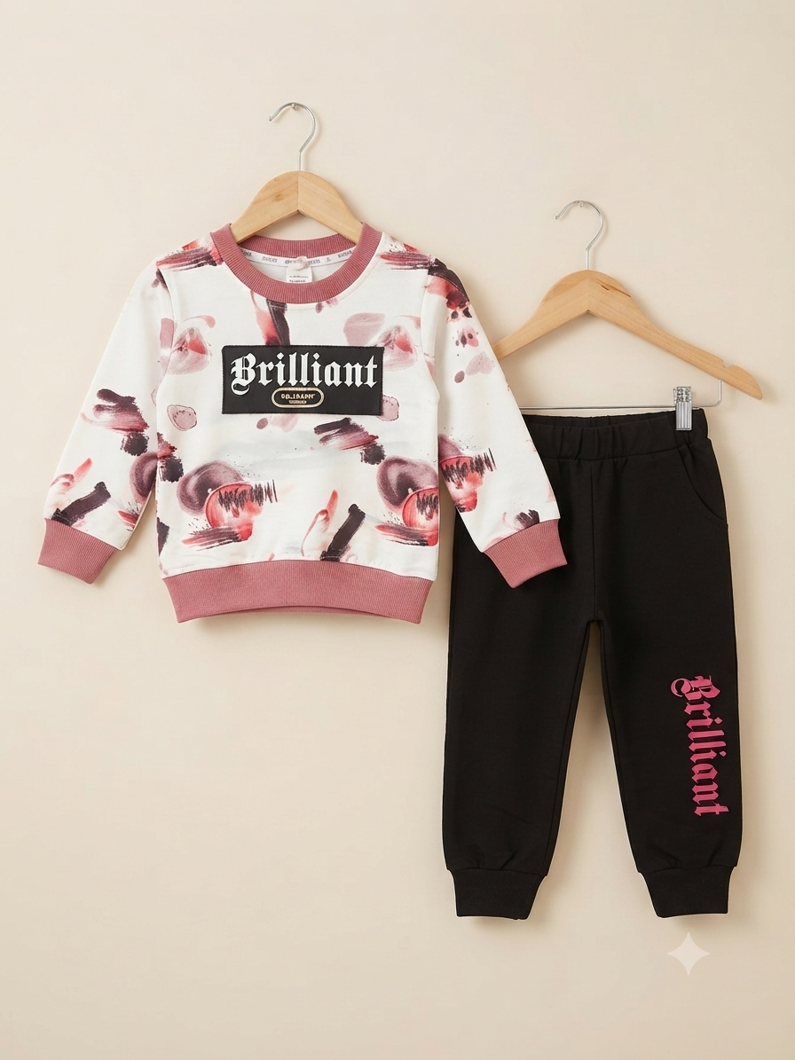 Brilliant Print Sweatshirt And Full Length Trouser Outfit Set For Girls Comfortable Daily Wear