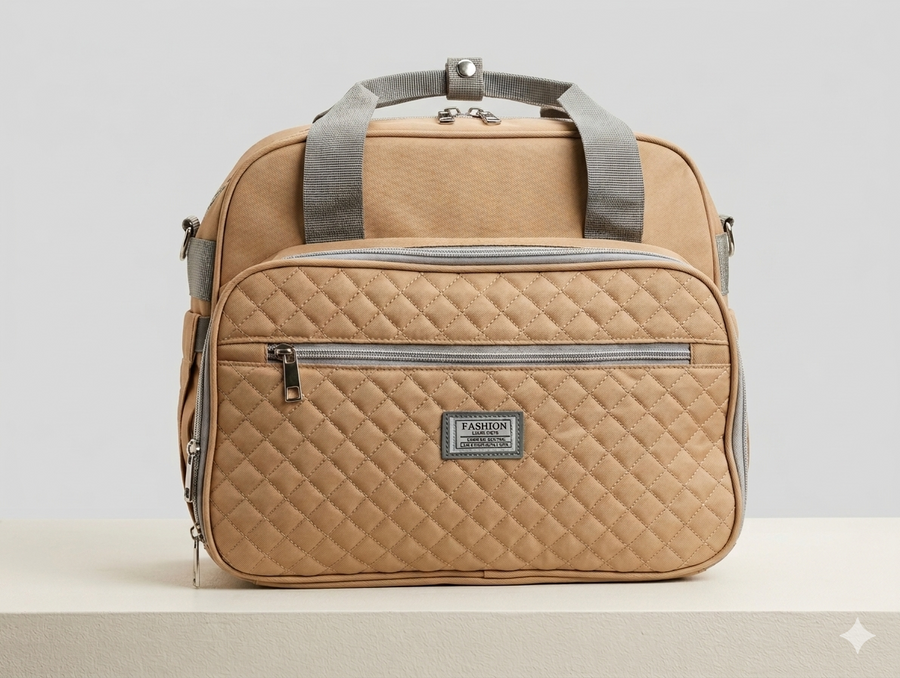 Multi-Functional Quilted Travel Diaper Bag with Adjustable Shoulder Strap and Spacious Organized Storage Compartments