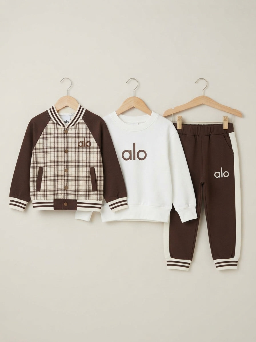 Kids Orange and White Varsity Jacket White Hoodie and Jogger Pants Set