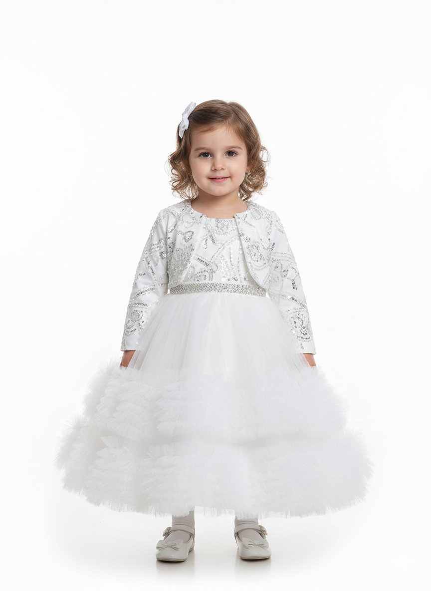 Elegant Toddler Girl Sequin Tulle Party Dress with Matching Bolero Jacket - Multiple Colors