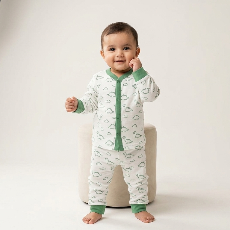 Soft Cotton Baby Lounge Set Comfortable Printed Long Sleeve Pajamas Featuring Cute Dinosaur Outfit