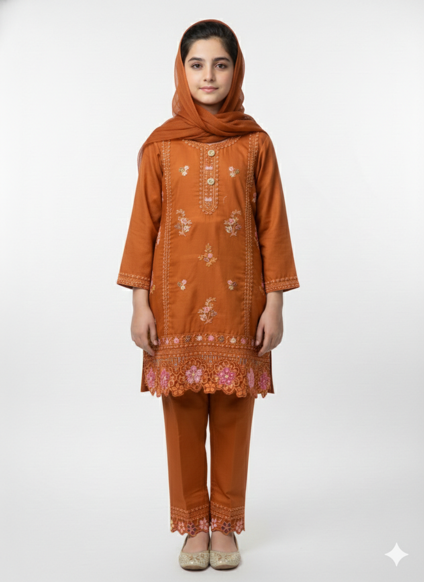 Pristine White Three-Piece Embroidered Lawn Suit with Multicolored Floral Accents and Pure Cotton Dupatta