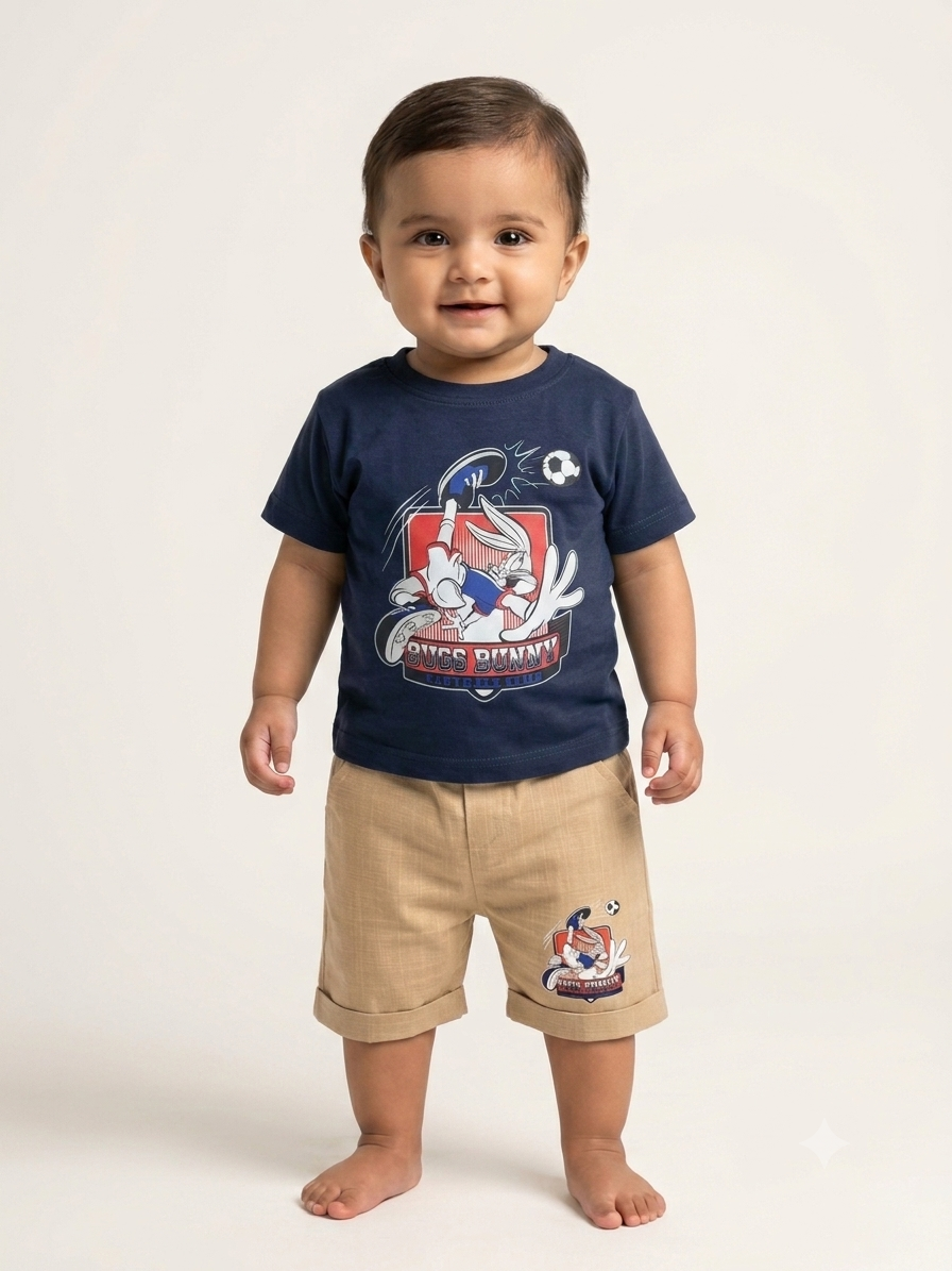 Boys Bugs Bunny Football Graphic T-Shirt and Shorts Set