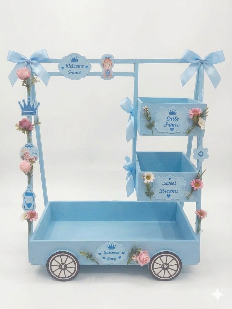 Decorative Baby Carriage Display Stand For Nursery Organizing Gift Hampers