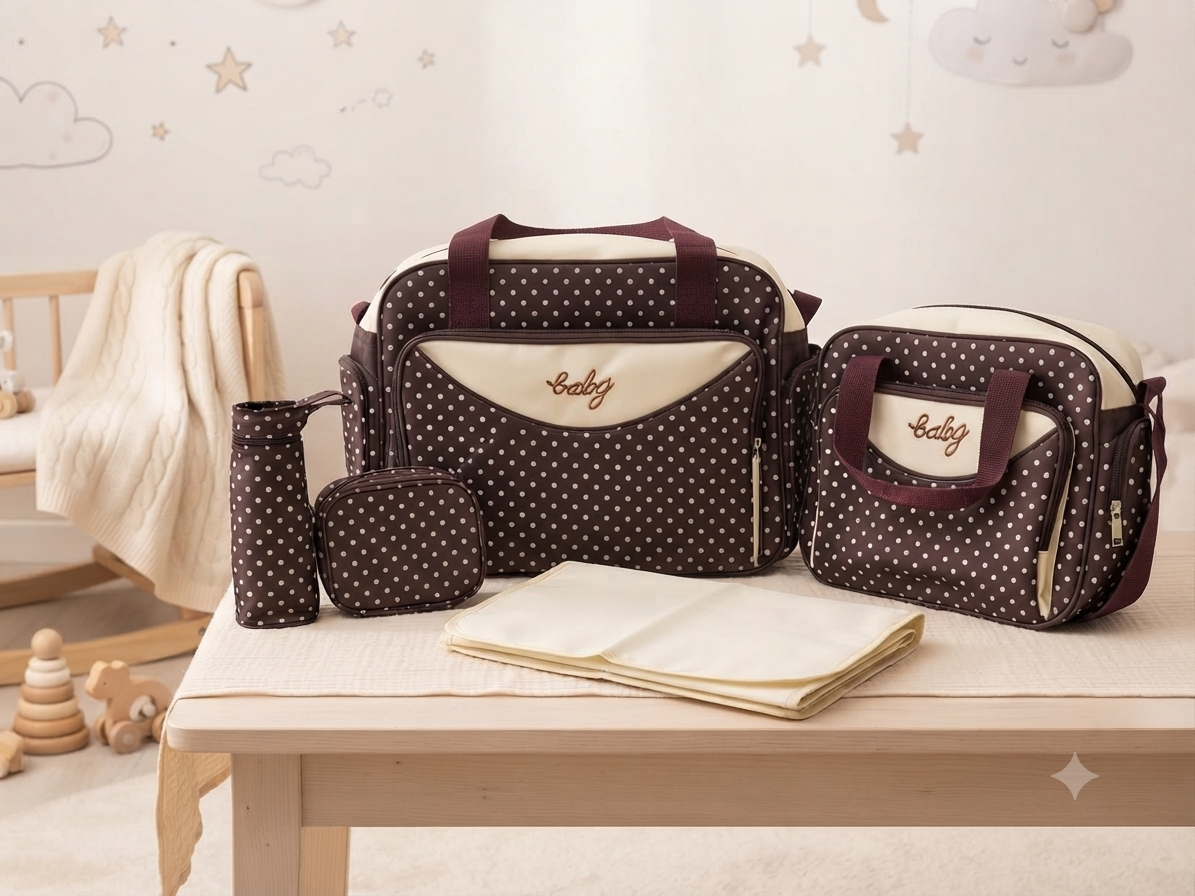 Charming Polka Dot Baby Diaper Bag Set For Fashionable Daily Use