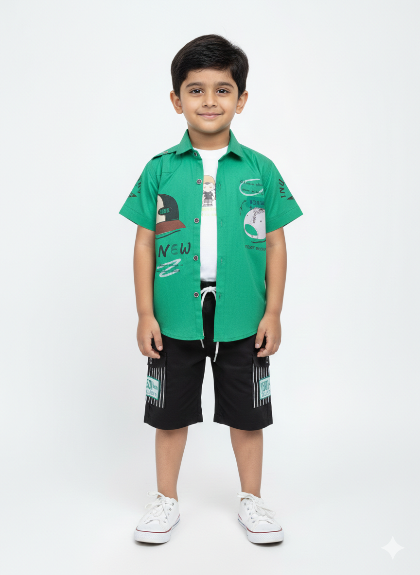 Toddler Boys Race Car Pajama Set Blue Cotton Short Sleeve Shirt and Patterned Shorts