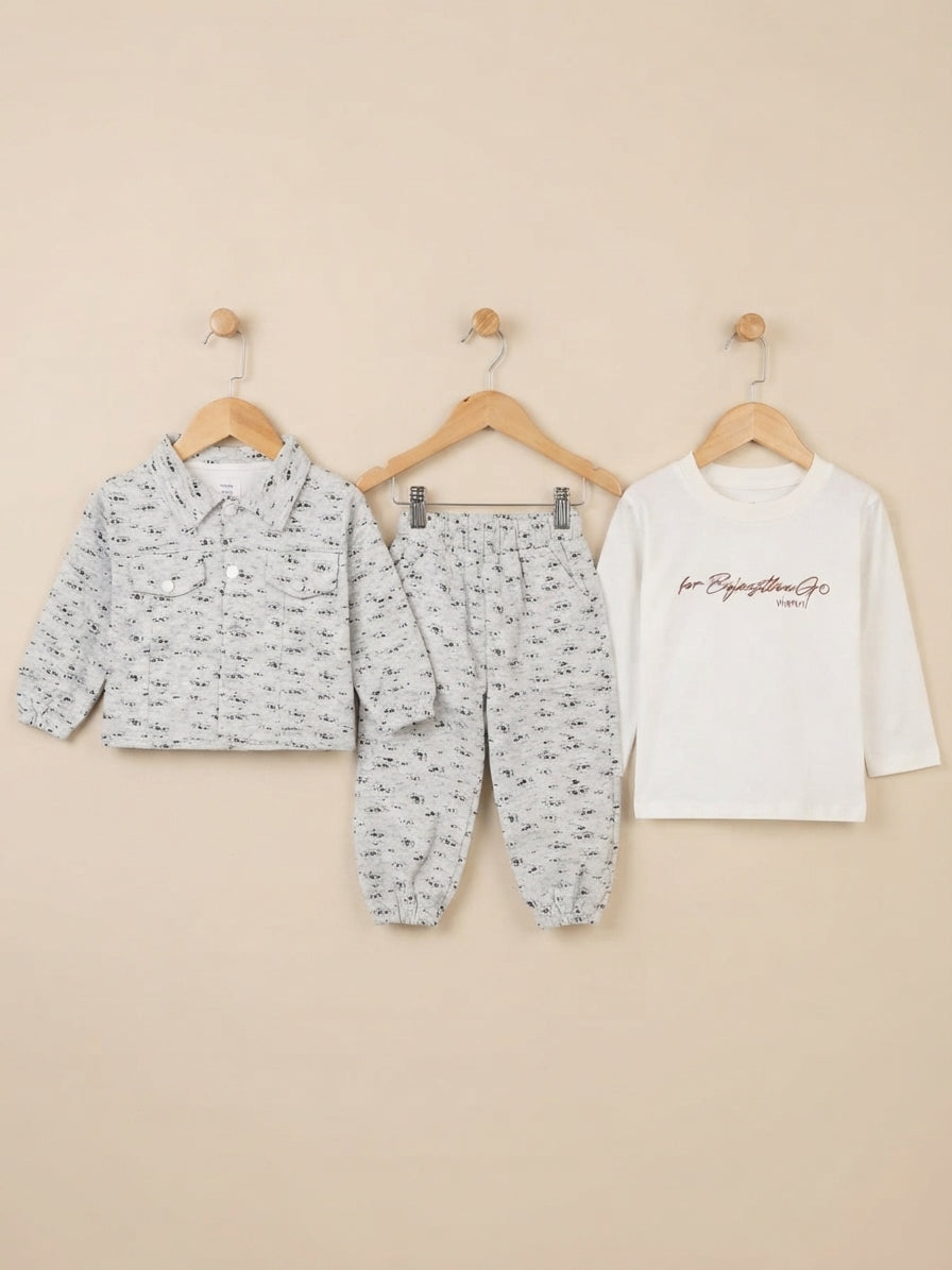Kids Stylish 3-Piece Printed Jacket Trouser And T-Shirt Outfit Set
