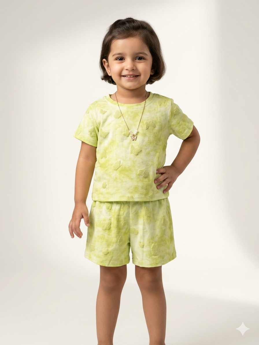 Toddler Girls Tie Dye Butterfly Print T Shirt and Shorts Summer Co Ord Set