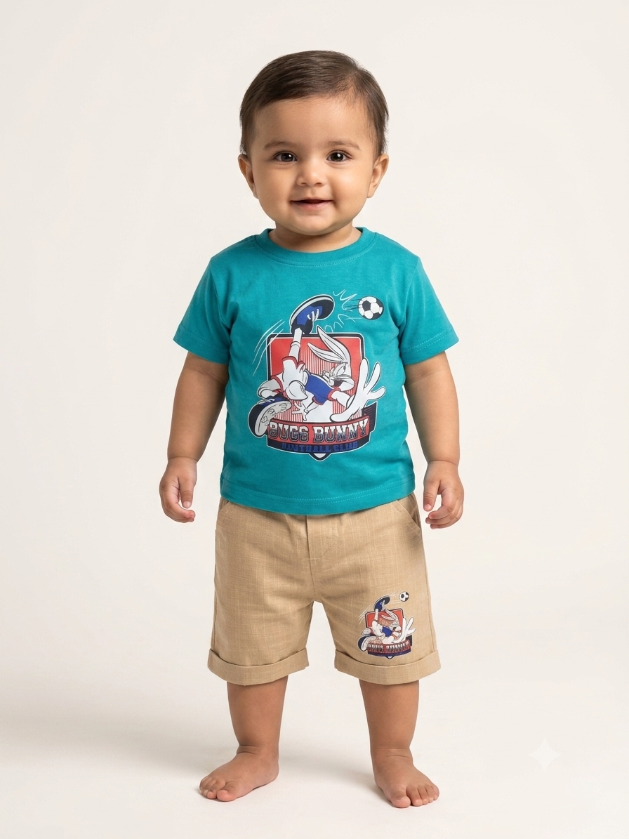 Boys Bugs Bunny Football Graphic T-Shirt and Shorts Set