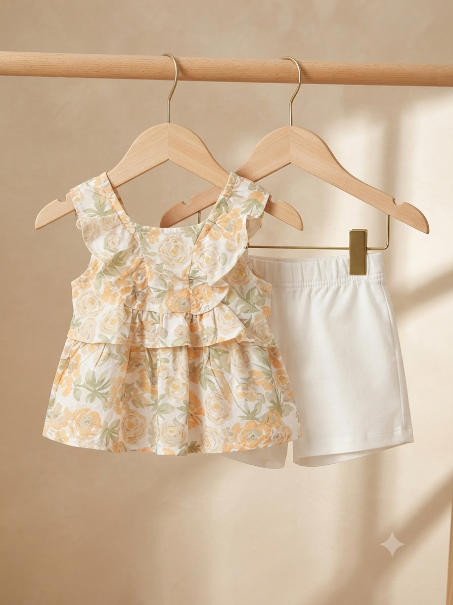 Stylish Floral Ruffled Top and Comfortable Shorts Set for Your Little Fashionista