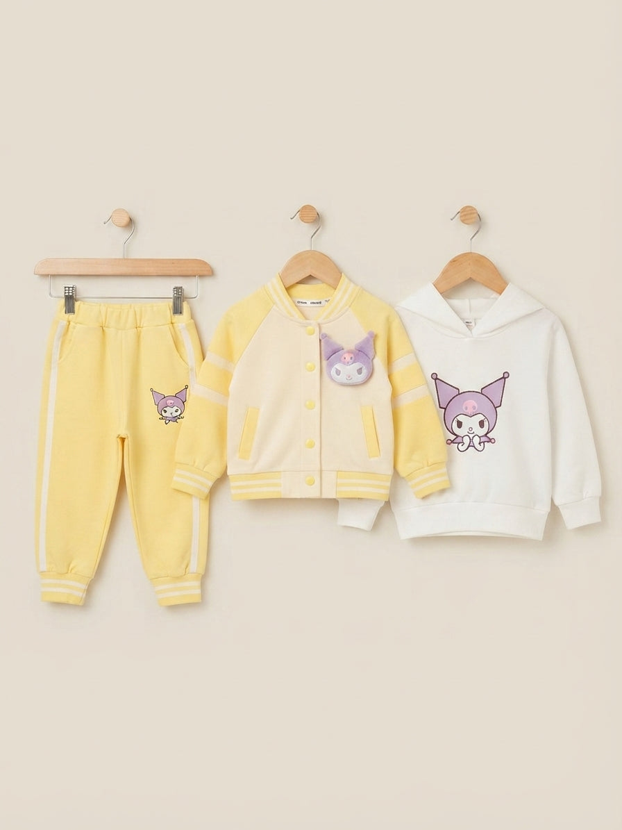 Kids Orange and White Varsity Jacket White Hoodie and Jogger Pants Set
