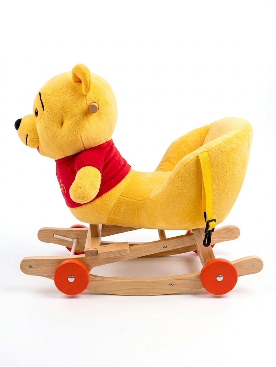 Winnie Mouse Plush Toddler Ride-On Toy with Wooden Rocker Base and Rolling Wheels