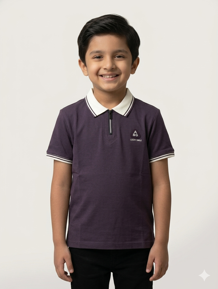 Boys Premium Cotton Zipper Polo Shirt Breathable Casual Short Sleeve Summer Fashion Top Outfit