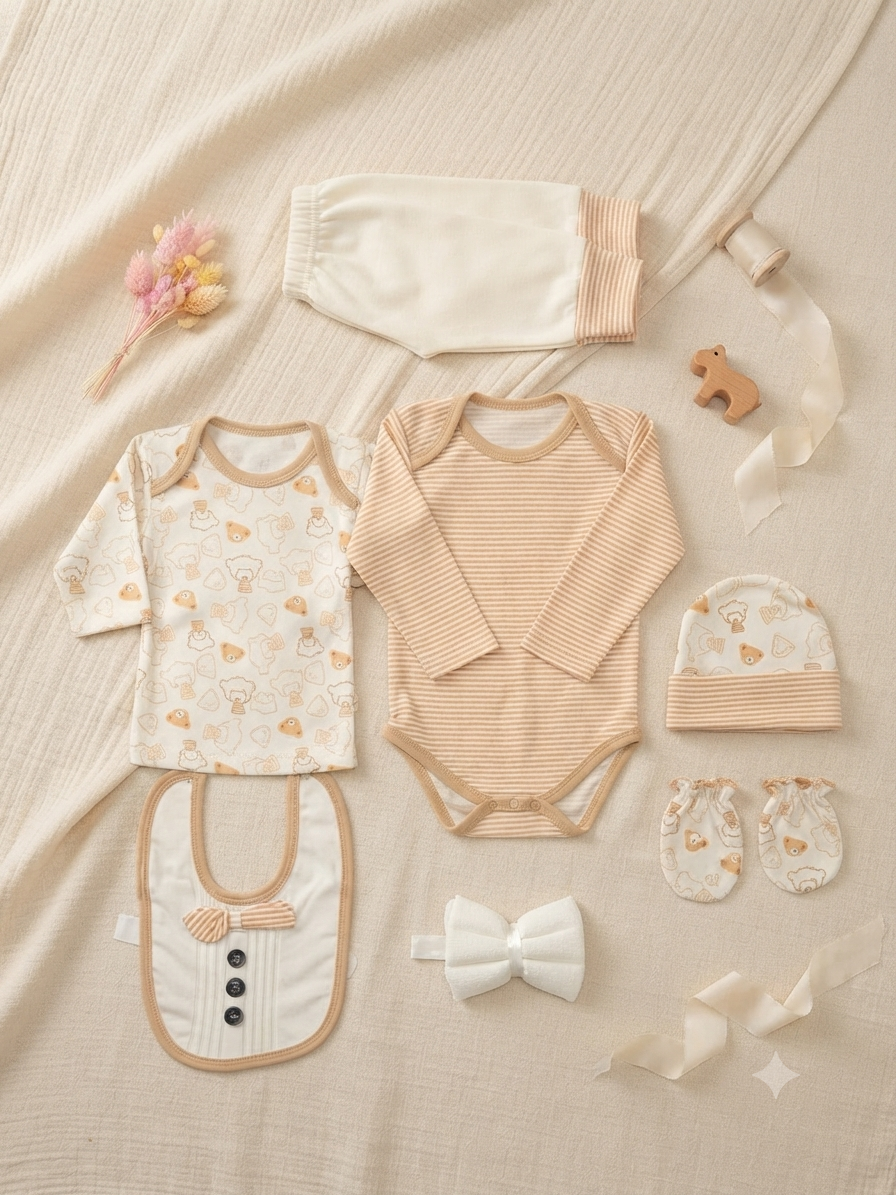 Soft Cotton Newborn Baby Clothing Set With Matching Accessories For Comfortable Daily Wear Style