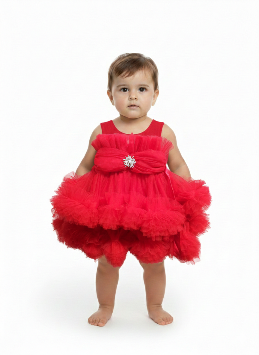 Radiant Tulle Princess Baby Boutique Dress: Sparkling Rhinestone Tutu Gown for Special Occasions and Birthdays