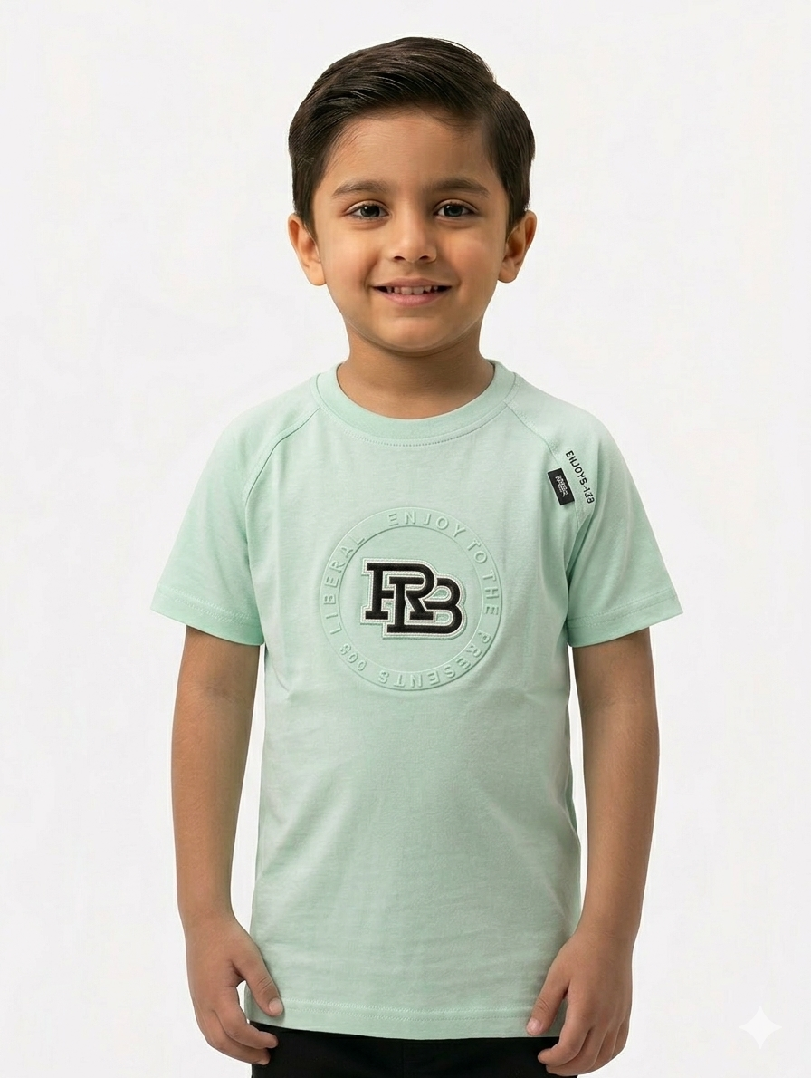 Premium Boys' Circular Embossed Graphic Cotton Tee – Stylish Short Sleeve Crew Neck Casual Top