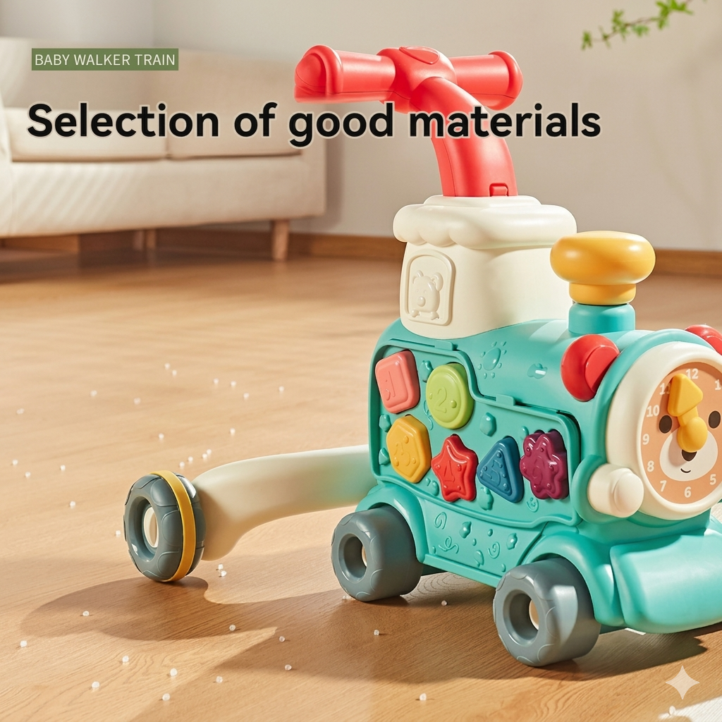 Interactive 5-in-1 Baby Walker Learning Train and Ride-On Toy with Removable Activity Panels