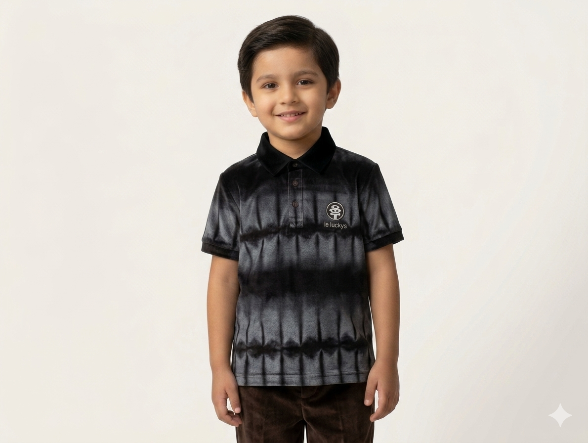 Premium Boys' Tie-Dye Polo Shirt – Stylish Casual Wear in Earthy Tones for Kids