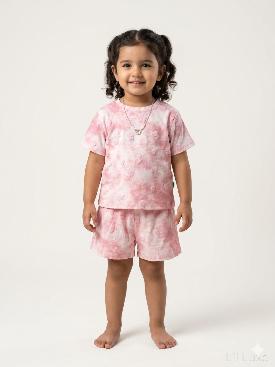 Toddler Girls Tie Dye Butterfly Print T Shirt and Shorts Summer Co Ord Set
