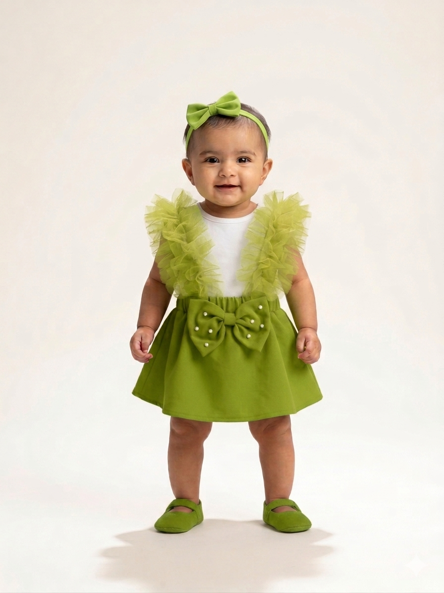 Charming Red Ruffled Party Outfit: Elegant Bow and Tulle for Baby Girls