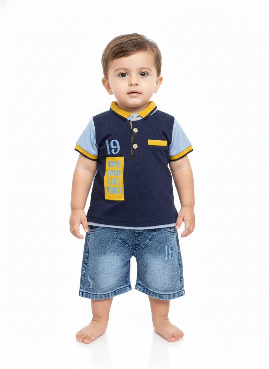 Stylish Toddler Boy Polo T-Shirt and Denim Shorts Set with Premium  Fabric for Summer