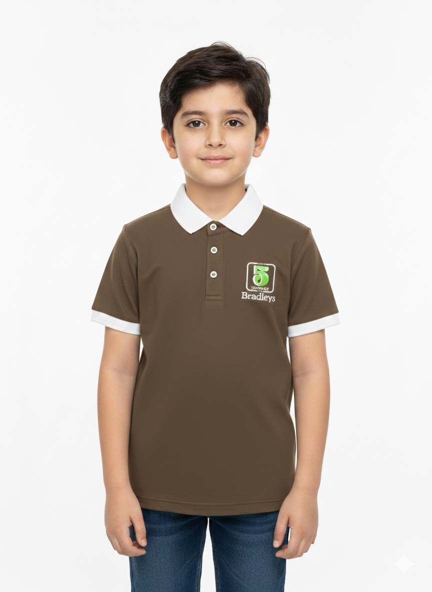 Essential Boys' Contrast Collar Polo Shirt With Bradleys Graphic Patch And Ribbed Sleeve Cuffs
