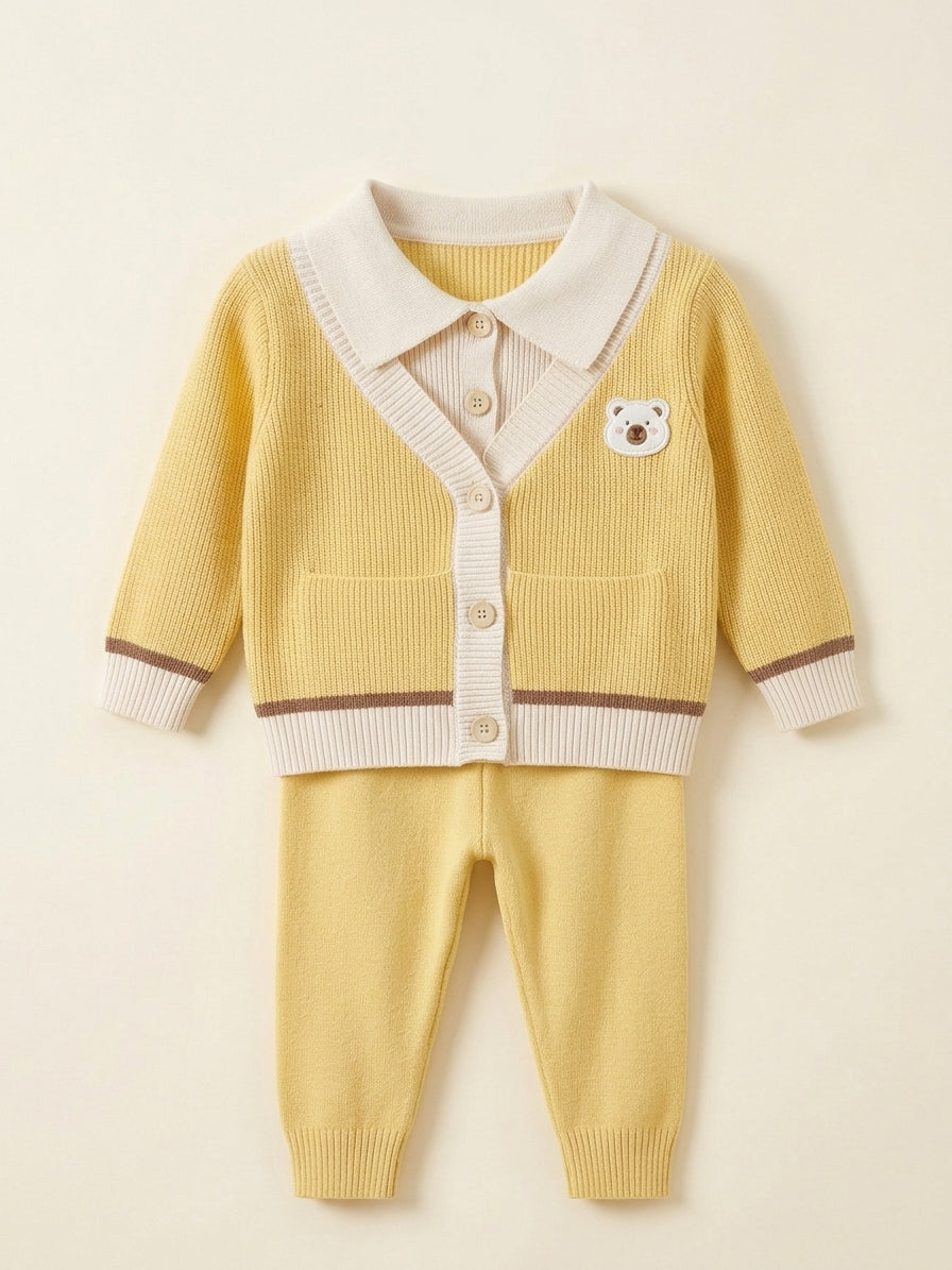 Cute Baby Boy Knit Cardigan and Pants Winter Outfit Set