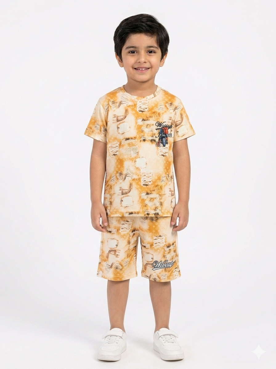 Boys Stylish Graphic Print T-Shirt And Shorts Set For Comfortable Summer Daily Wear