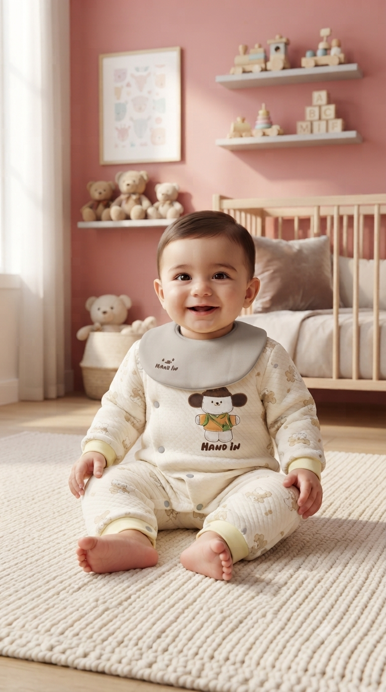 Soft Quilted Baby Romper With Matching Bib Cute Cartoon Print For Newborns