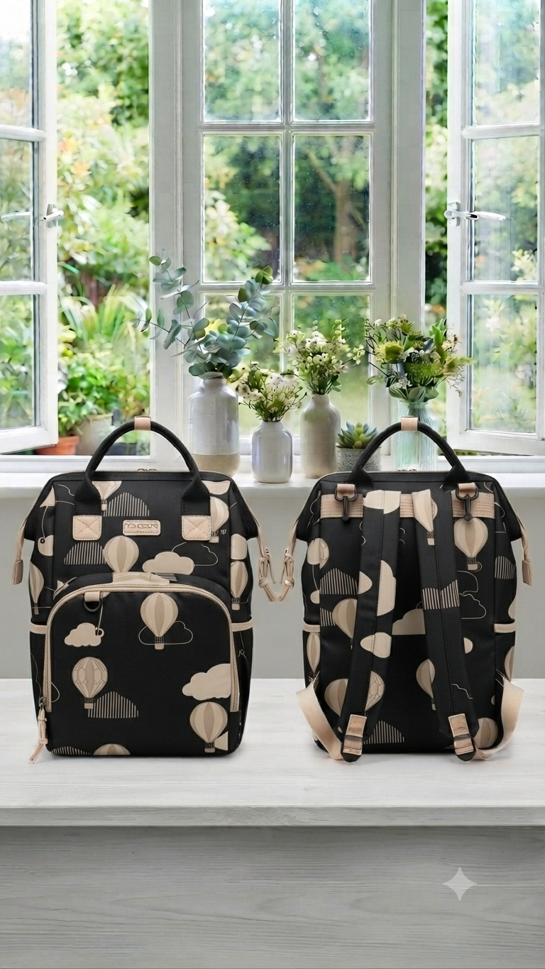 Charming Hot Air Balloon Print Diaper Bags with Spacious Storage for Traveling Parents