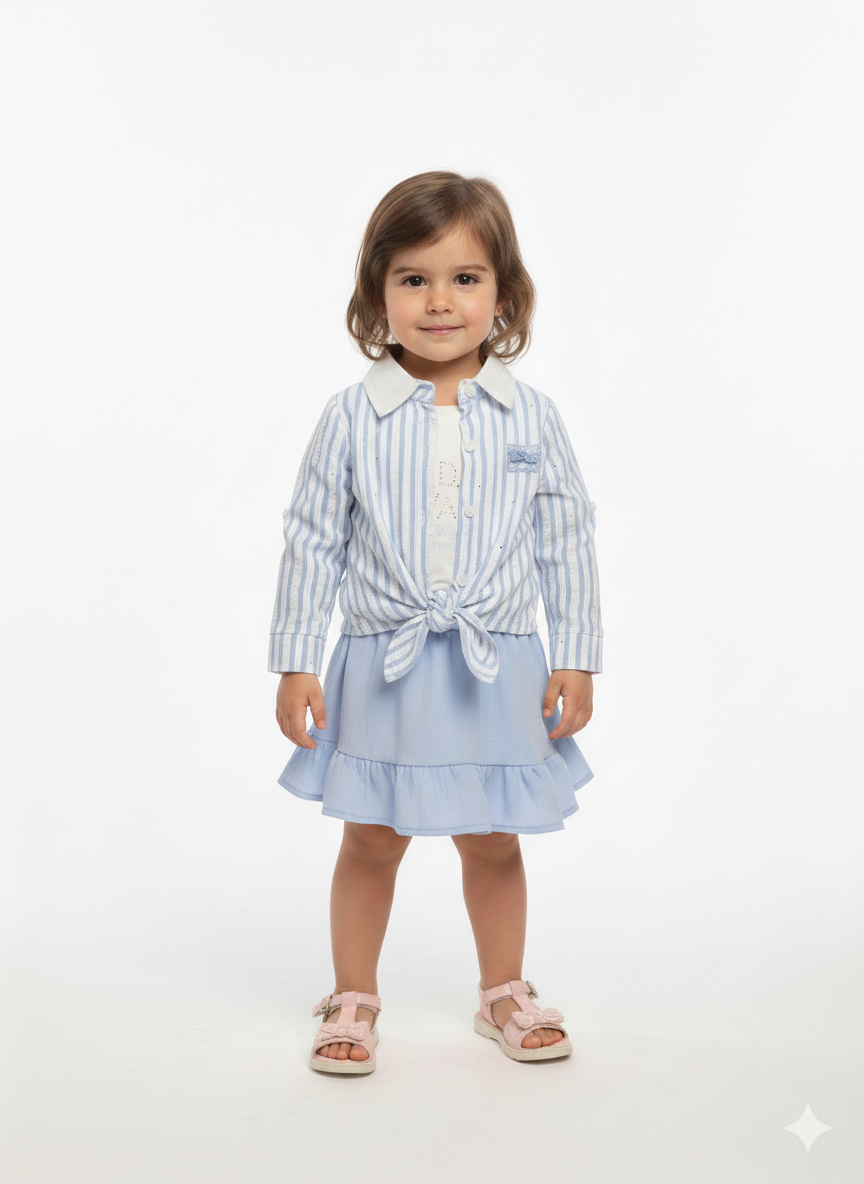 Toddler Girls' Striped Tie-Front Shirt and Ruffle Skirt Three-Piece Casual Set