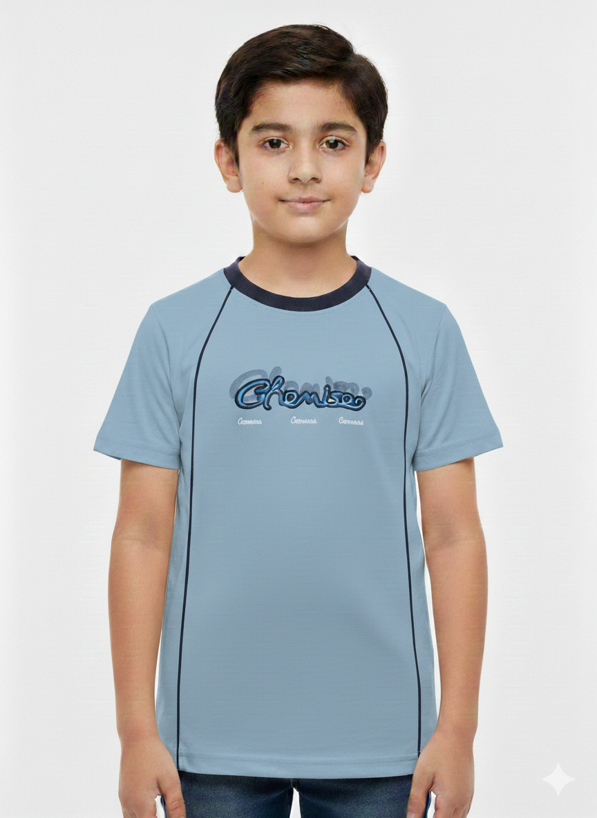 Smart Boys Casual Cream T-Shirt With Contrast Piping And Stylish Graphic Logo Detail