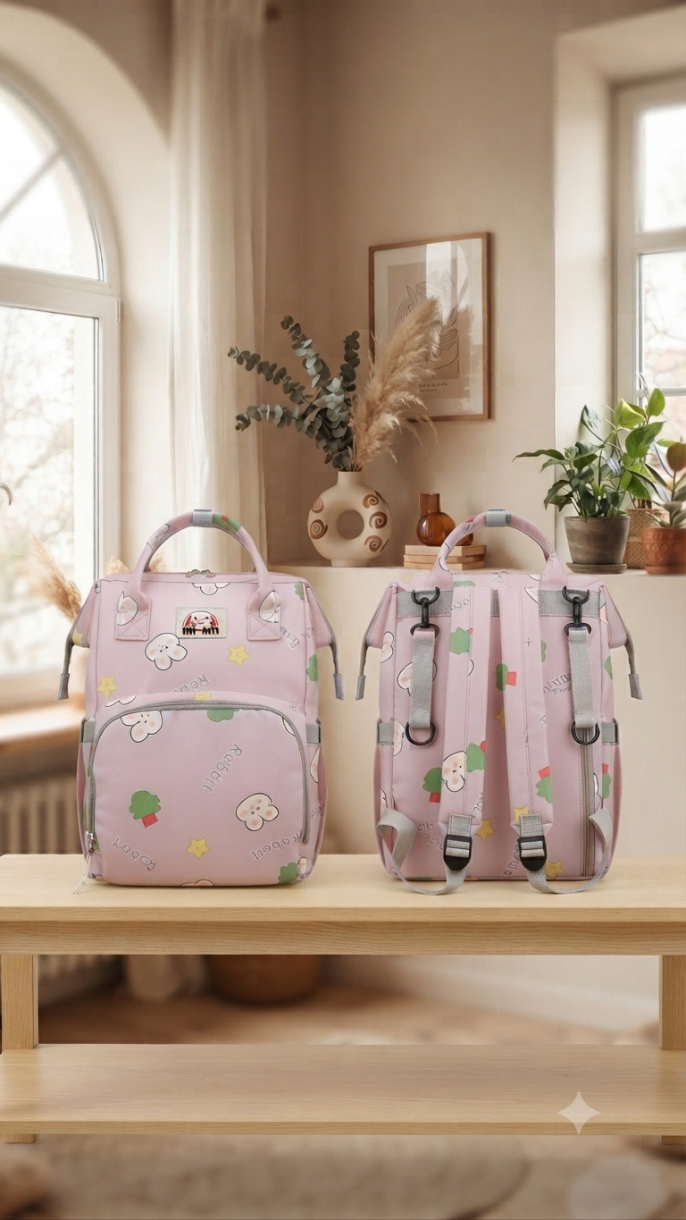 Charming Rabbit Print Diaper Bags with Spacious Compartments for Stylish Parenting and Traveling