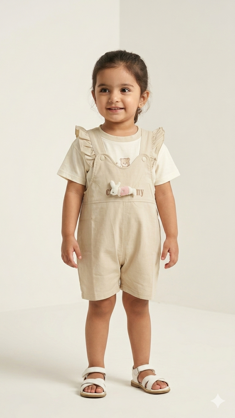 Toddler Girls Rabbit Patch Overall And T-Shirt Set Cute Summer Cotton Outfit