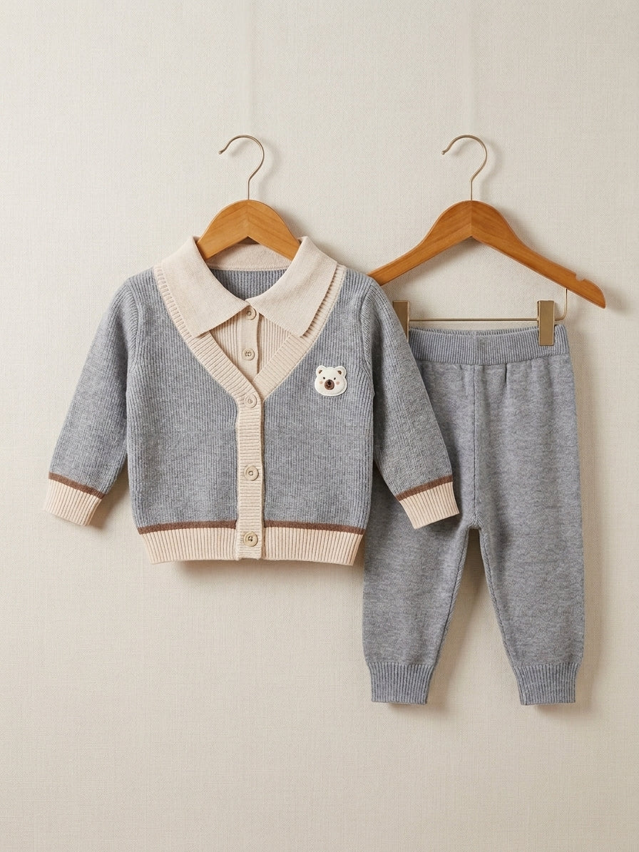 Cute Baby Boy Knit Cardigan and Pants Winter Outfit Set